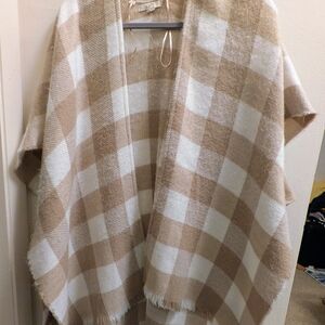 LOFT Beige and White Plaid Poncho